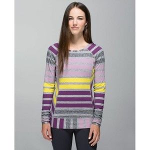 EUC LULULEMON Race Your Pace Long Sleeve Rulu Top Size 6 Berry Yum Yum Stripe